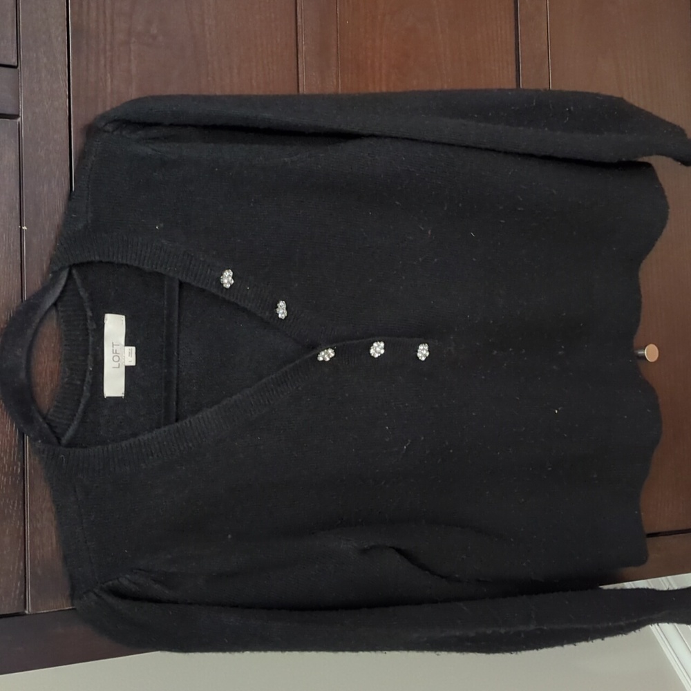 Puff Sleeve Sweater with Crystal Buttons